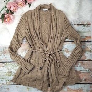 CAbi acorn cable knit belted cardigan Small